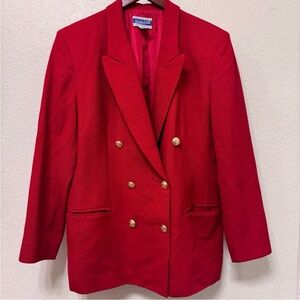 VTG Pendleton Double Breasted 100% Virgin Wool Blazer Red Gold Button Size 14